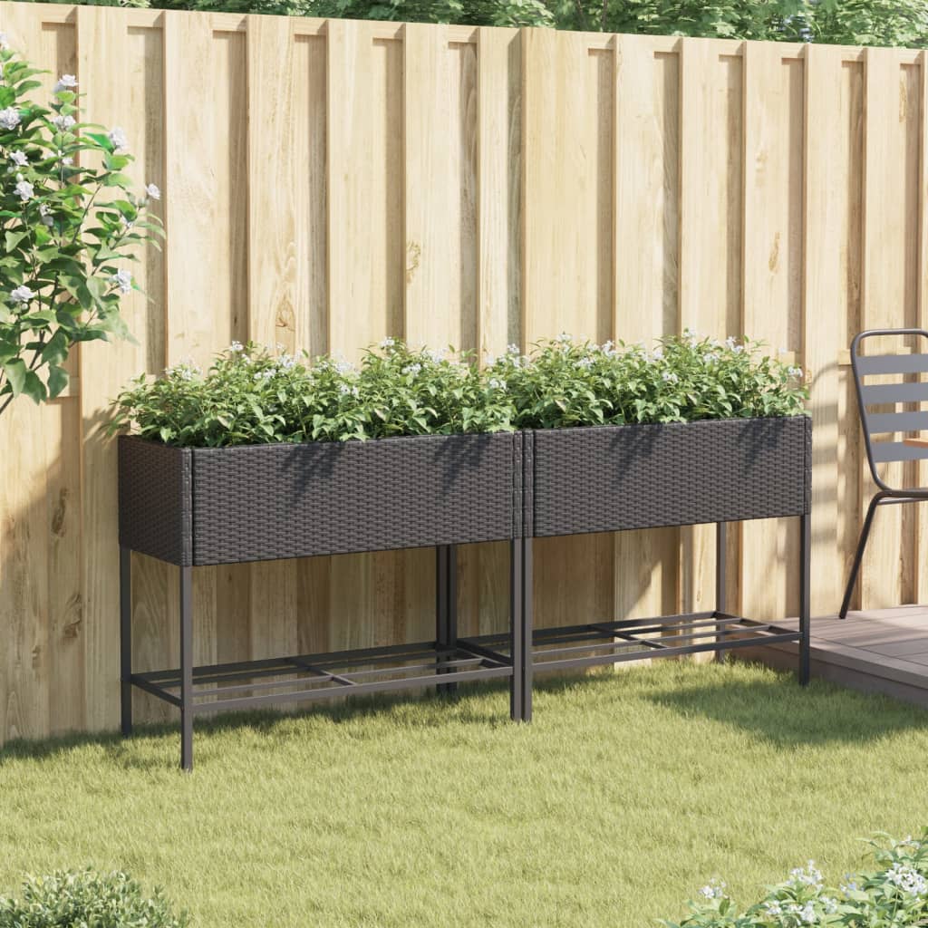 Jardinières vidaxl avec étagère 2 pcs 90x40x75 Poly Rattan Black