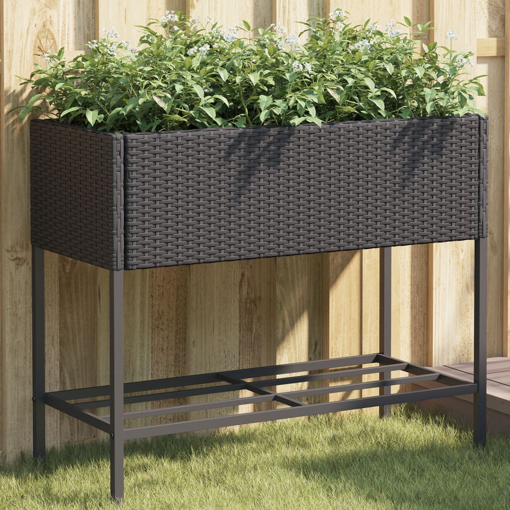 Vidaxl fioriere con scaffale 2 pezzi 90x40x75 poli rattan nero