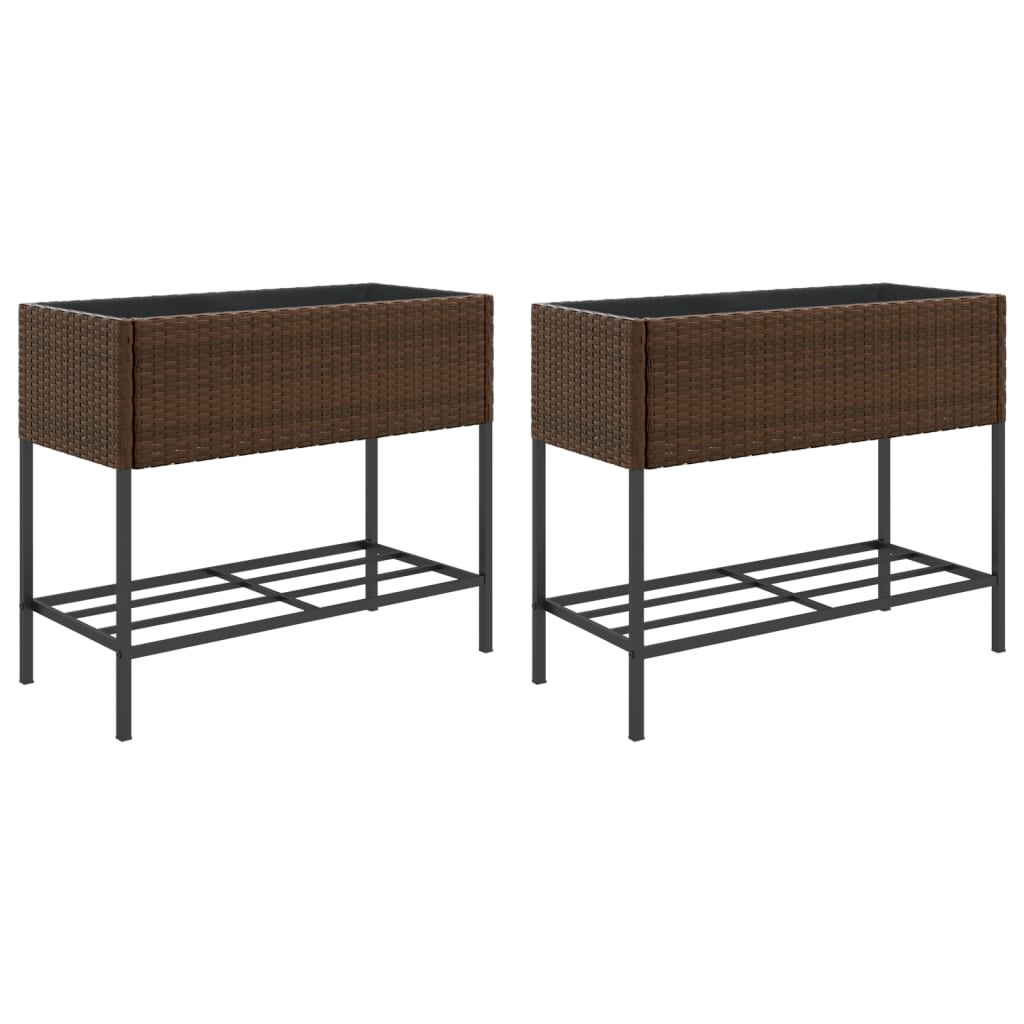 Plantadores Vidaxl con estante 2 PCS 90x40x75 Poly Rattan Brown