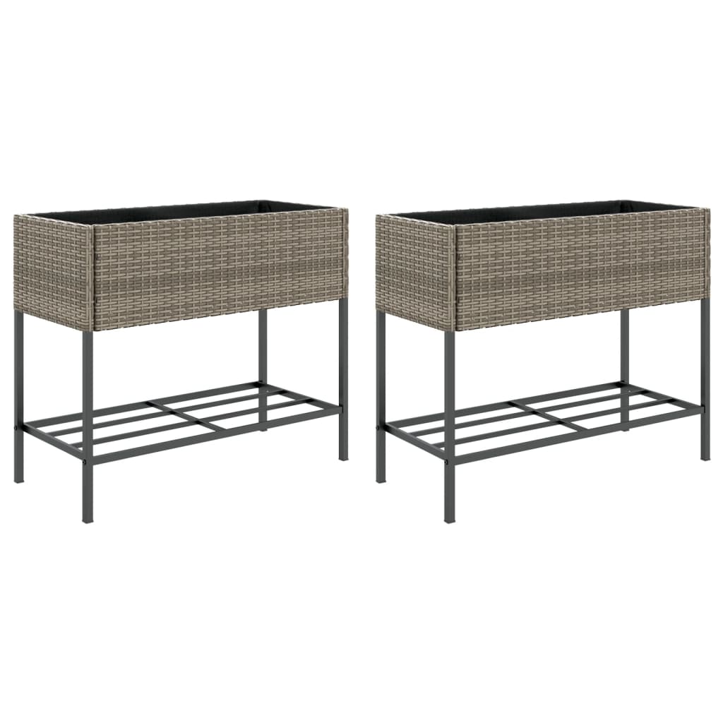 VIDAXL -Pflanzer mit Regal 2 PCs 90x40x75 Poly Rattan Gray