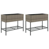 VIDAXL -Pflanzer mit Regal 2 PCs 90x40x75 Poly Rattan Gray