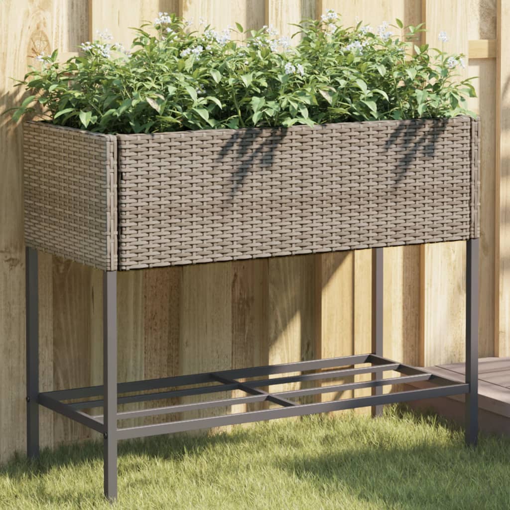 Vidaxl Planters with shelf 2 pcs 90x40x75 Poly Rattan Gray