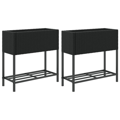 Vidaxl plantenbakken met schap 2 st 70x28x70 poly rattan zwart