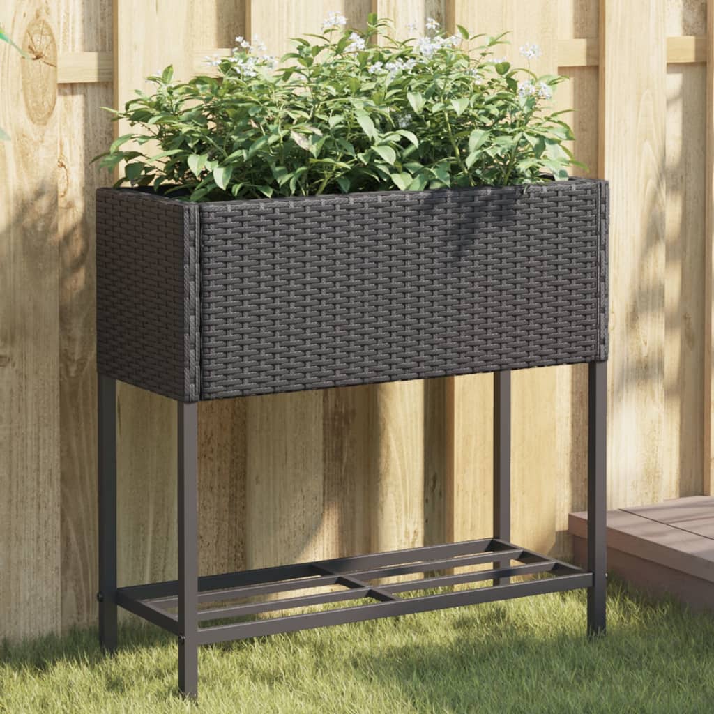 Vidaxl Planters med hylde 2 pcs 70x28x70 Poly Rattan Black