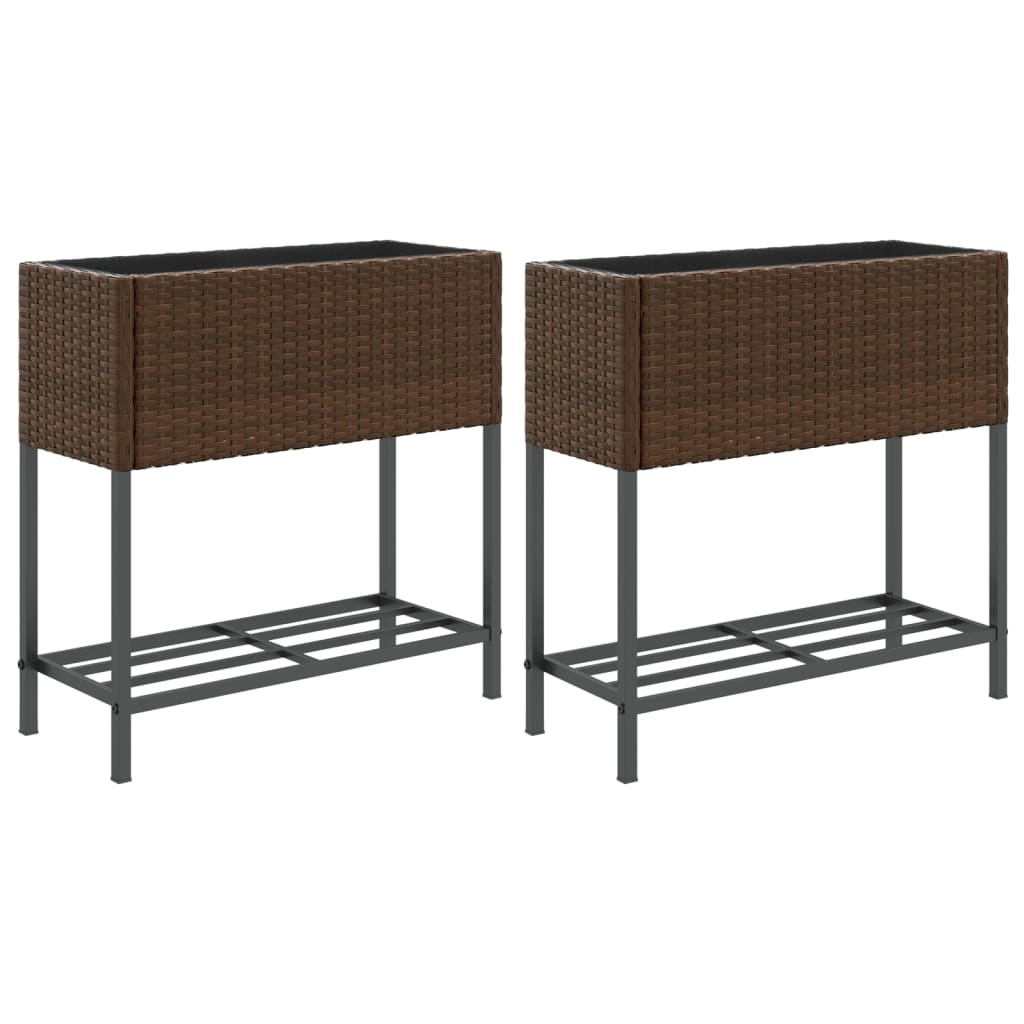 Vidaxl Planters med hylde 2 St 70x28x70 Poly Rattan Brown