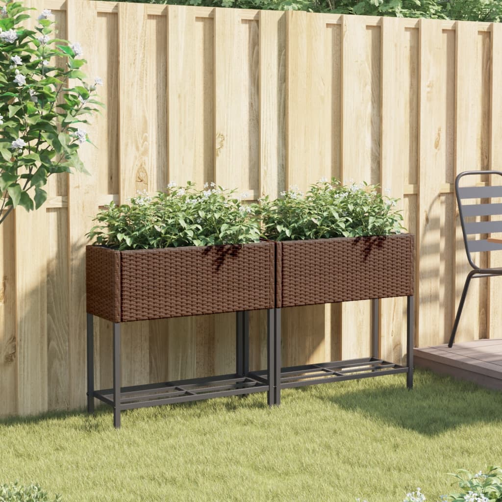 Vidaxl fioriere con scaffale 2 St 70x28x70 Poly Rattan Brown