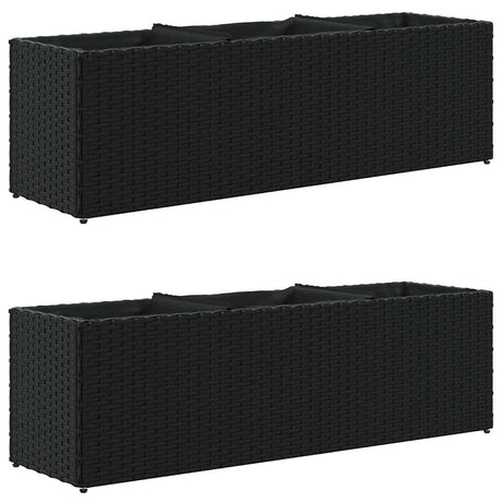 Vidaxl plantenbakken met 3 potten 2 st 105x30x32 cm poly rattan zwart