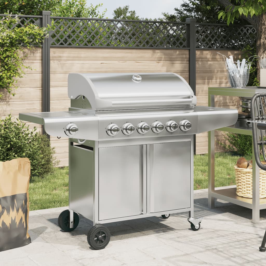 Vidaxl Gas Barbecue mat 7 Burners stainslos Stol Sëlwer faarweg