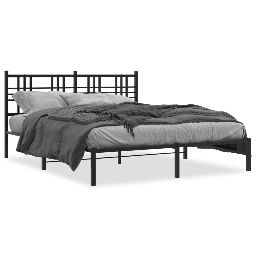 Vidaxl bedframe met hoofdbord metaal zwart 150x200 cm