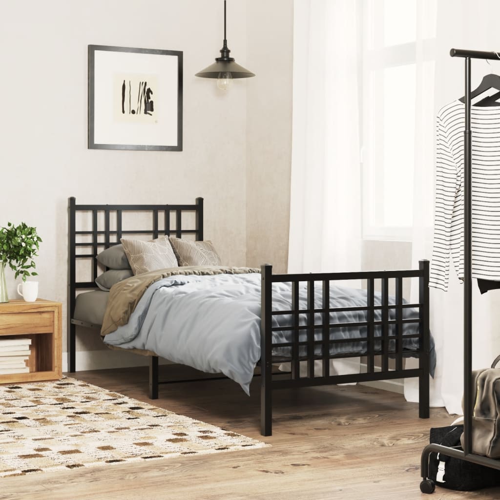 Vidaxl bedframe met hoofd- en voeteneinde metaal zwart 75x190 cm
