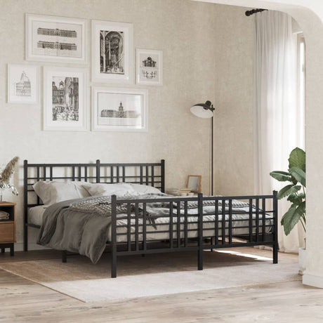 Vidaxl bedframe met hoofd- en voeteneinde metaal zwart 150x200 cm