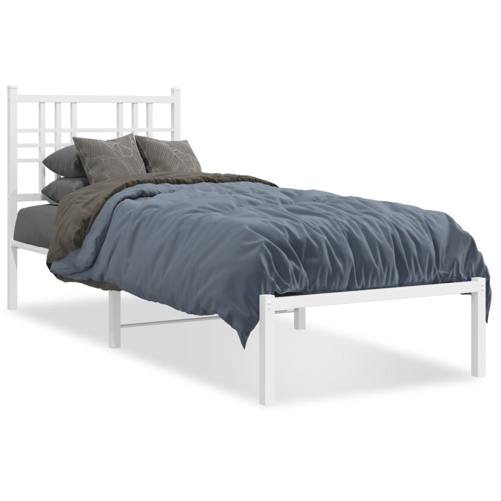 Vidaxl bedframe met hoofdbord zonder matras metaal wit 75x190 cm