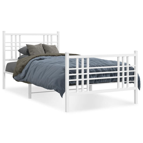 Vidaxl bedframe met hoofd- en voeteneinde metaal wit 90x200 cm