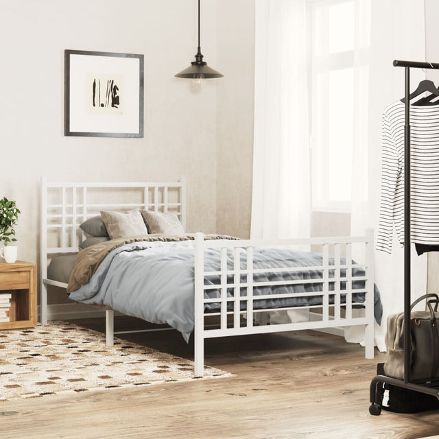 Vidaxl bedframe met hoofd- en voeteneinde metaal wit 100x200 cm