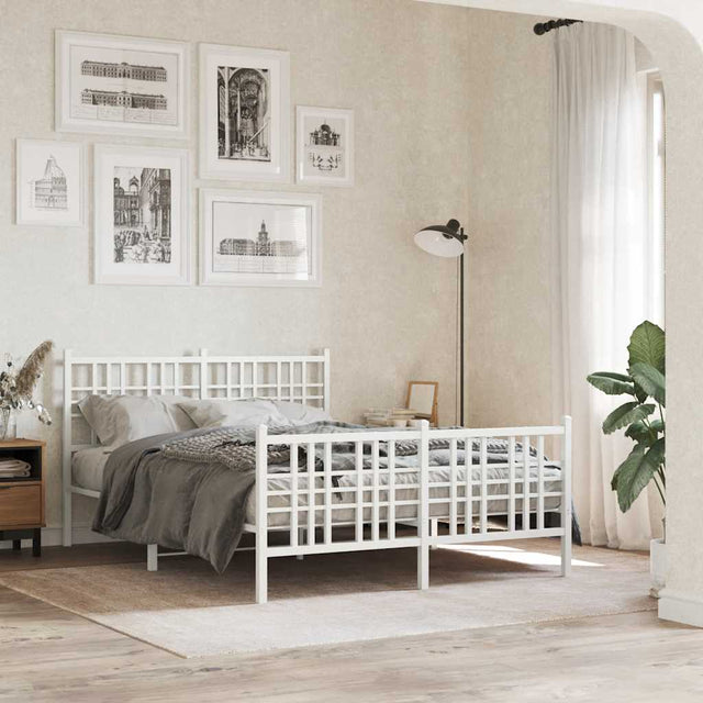 Vidaxl bedframe met hoofd- en voeteneinde metaal wit 120 x 190 cm