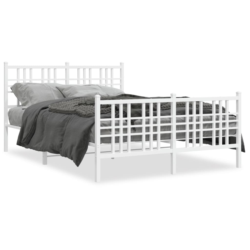 Vidaxl bedframe met hoofd- en voeteneinde metaal wit 137x190 cm