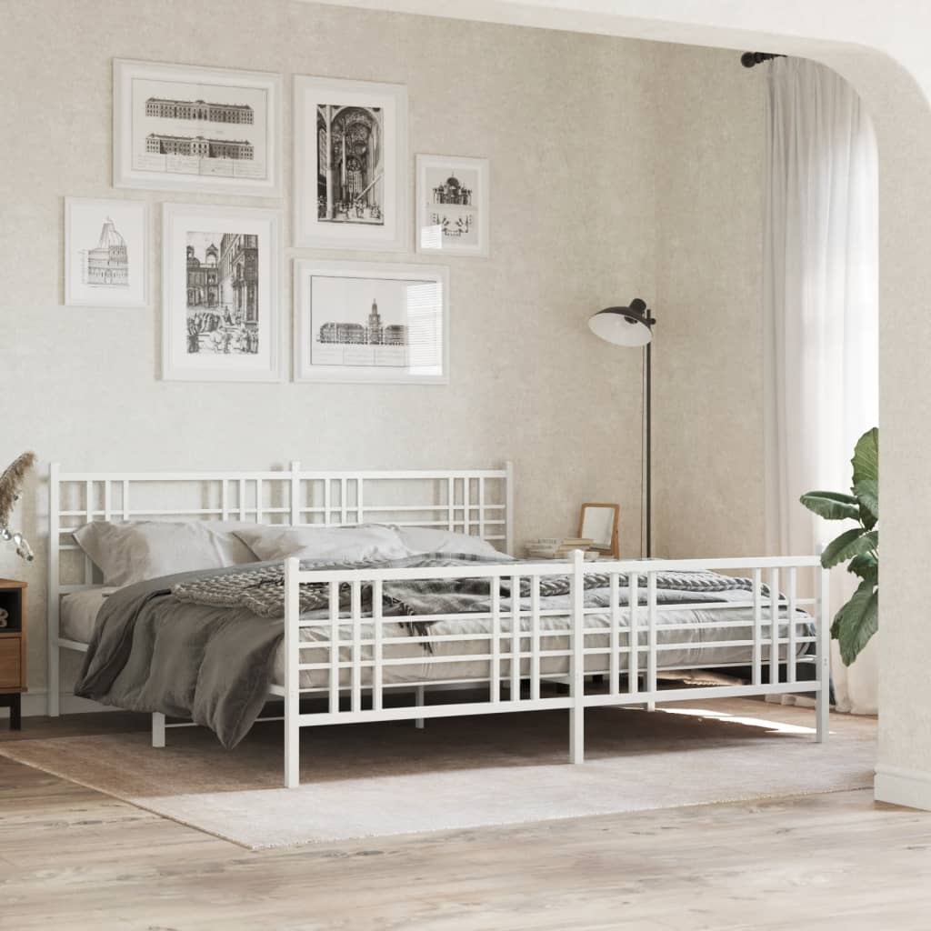 Vidaxl bedframe met hoofd- en voeteneinde metaal wit 193x203 cm