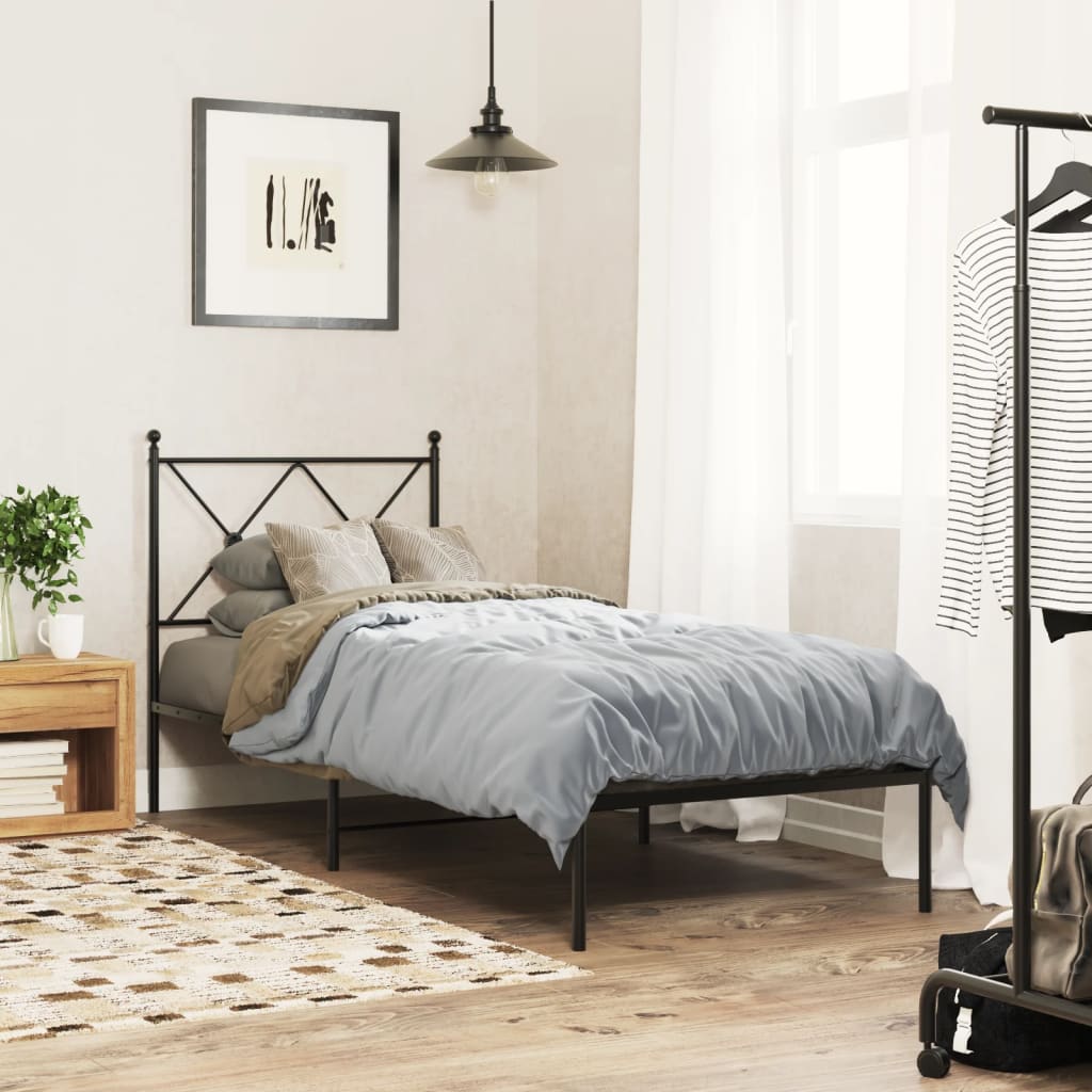 Vidaxl bedframe met hoofdbord metaal zwart 75x190 cm