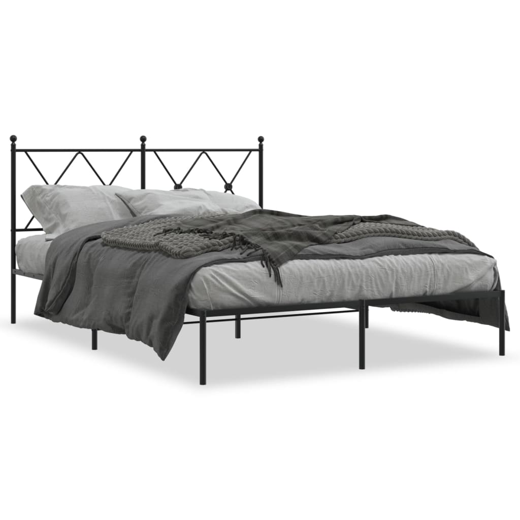 Vidaxl bedframe met hoofdbord metaal zwart 135x190 cm