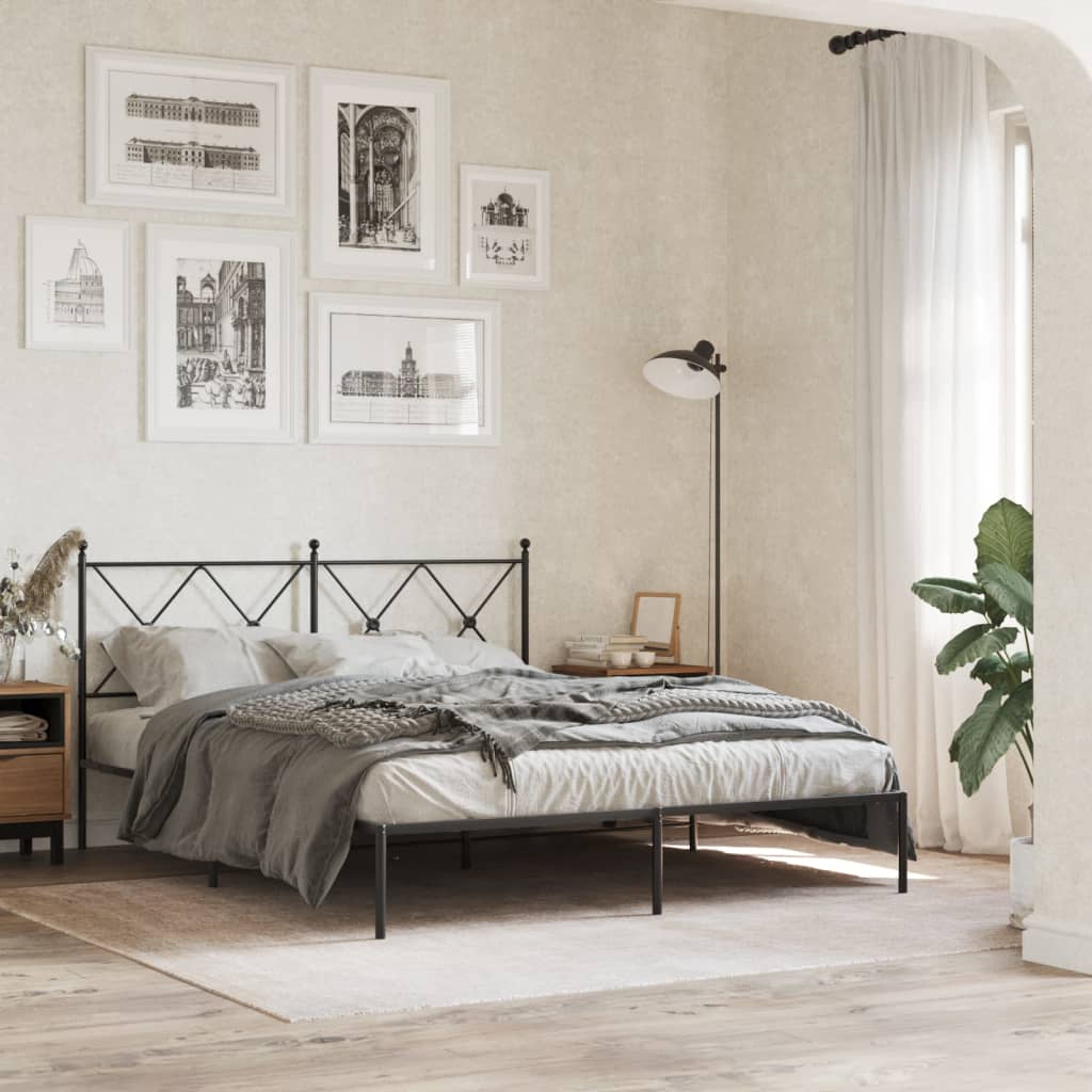 Vidaxl bedframe met hoofdbord metaal zwart 160x200 cm