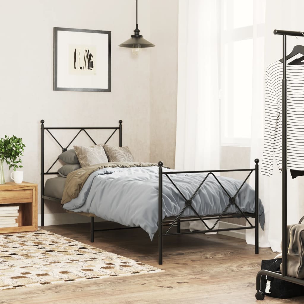 Vidaxl bedframe met hoofd- en voeteneinde metaal zwart 80x200 cm