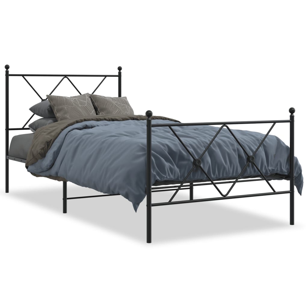 Vidaxl bedframe met hoofd- en voeteneinde metaal zwart 90x200 cm