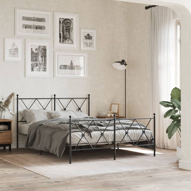 Vidaxl bedframe met hoofd- en voeteneinde metaal zwart 140x190 cm