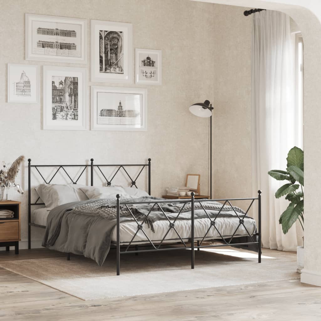 Vidaxl bedframe met hoofd- en voeteneinde metaal zwart 140x200 cm