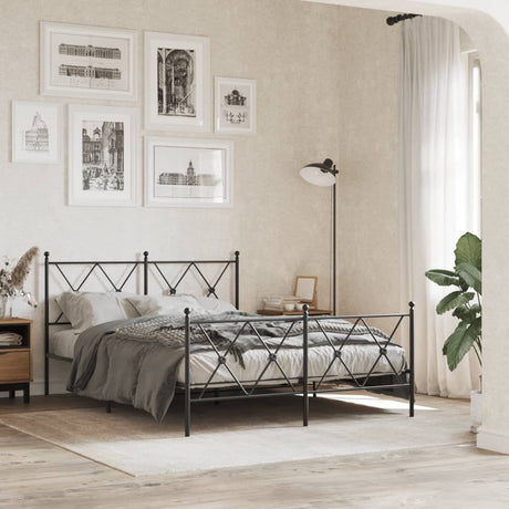 Vidaxl bedframe met hoofd- en voeteneinde metaal zwart 140x200 cm