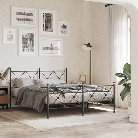 Vidaxl bedframe met hoofd- en voeteneinde metaal zwart 150x200 cm