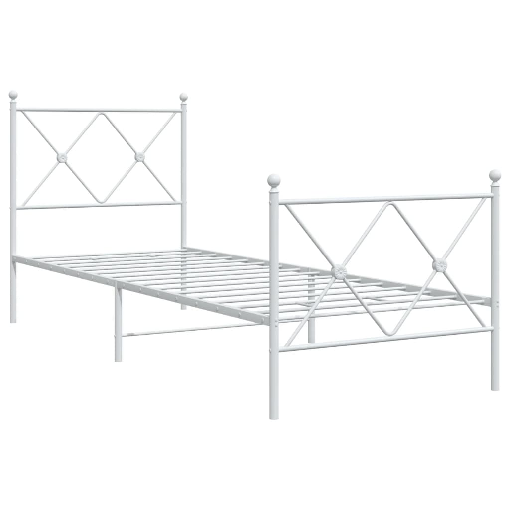 Vidaxl bedframe met hoofd- en voeteneinde metaal wit 75x190 cm