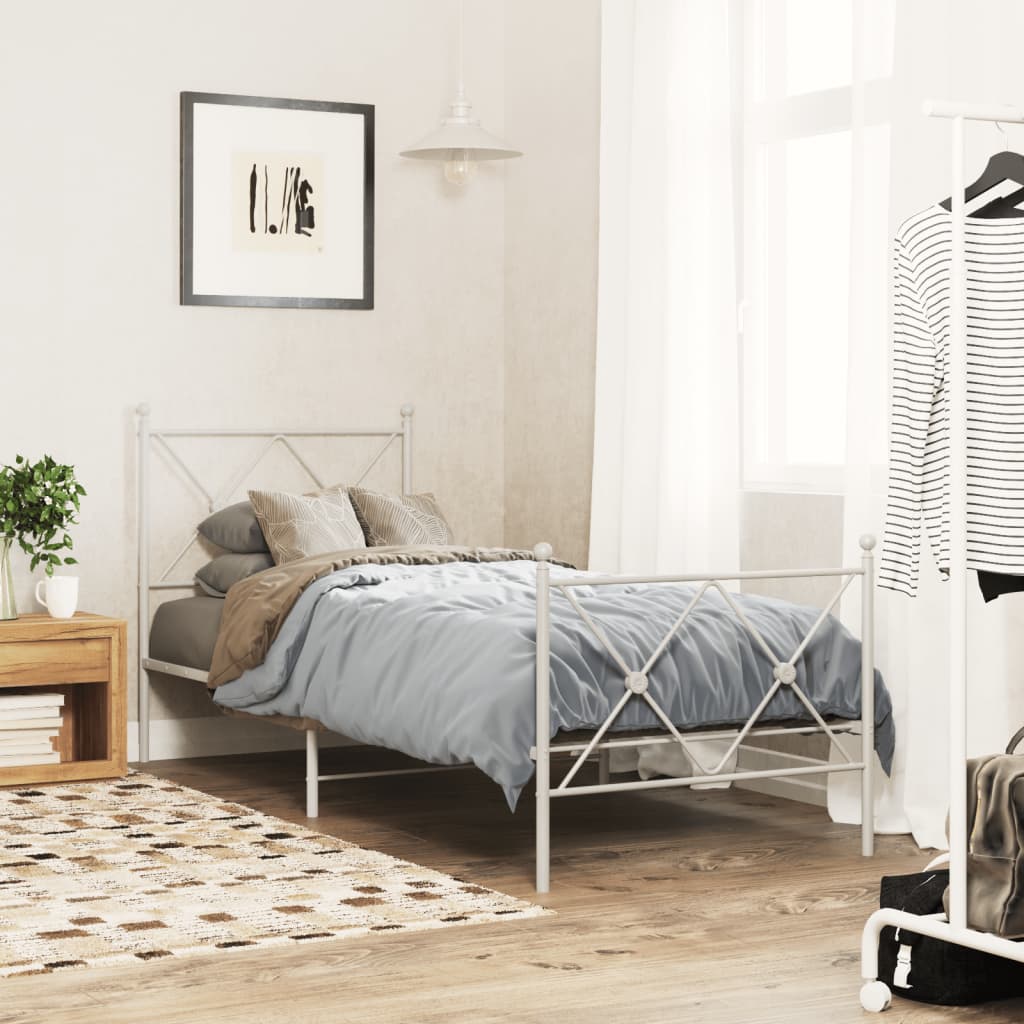Vidaxl bedframe met hoofd- en voeteneinde metaal wit 75x190 cm