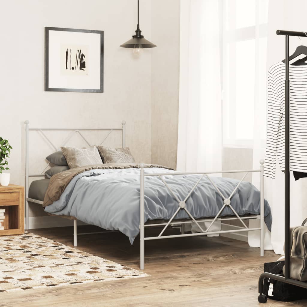 Vidaxl bedframe met hoofd- en voeteneinde metaal wit 90x200 cm