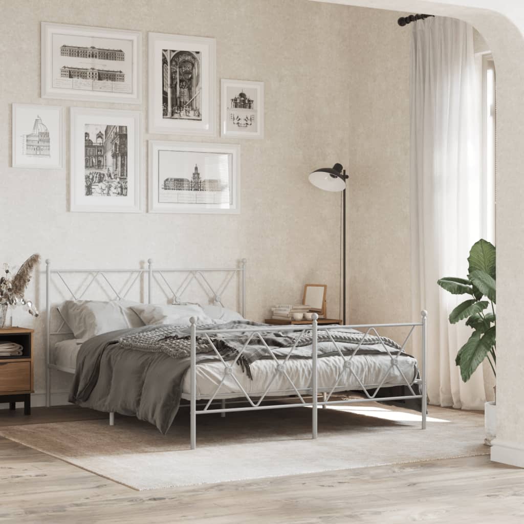 Vidaxl bedframe met hoofd- en voeteneinde metaal wit 140x190 cm
