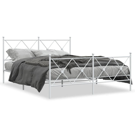 Vidaxl bedframe met hoofd- en voeteneinde metaal wit 150x200 cm