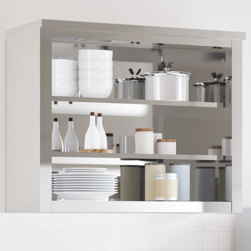 Armario de pared de cocina Vidaxl con estantes de acero inoxidable