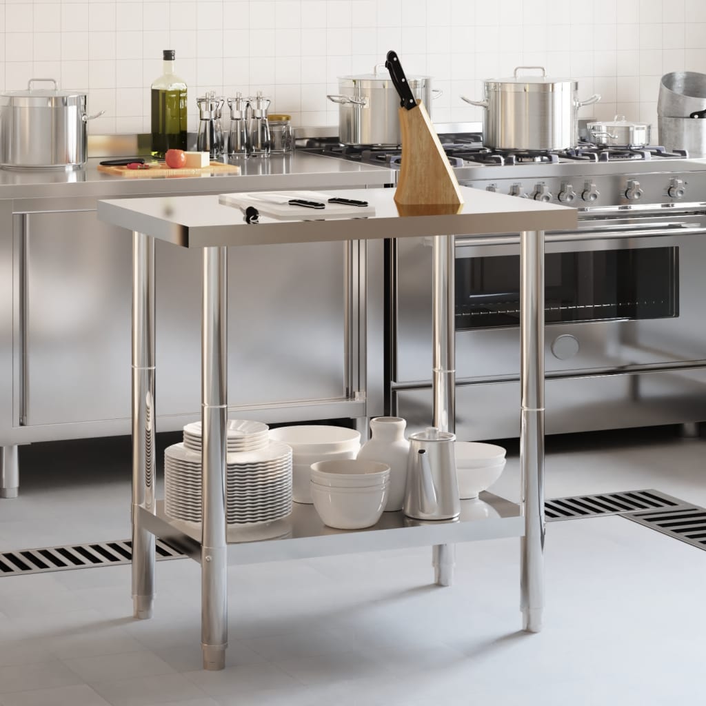 VIDAXL Cucina tavolo 82.5x55x85 cm in acciaio inossidabile