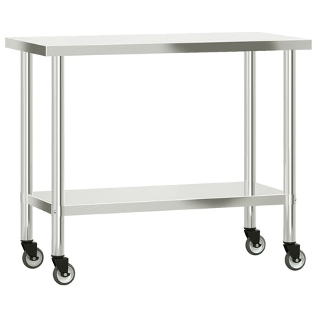 Vidaxl keukenwerktafel met wielen 110x55x85 cm roestvrij staal