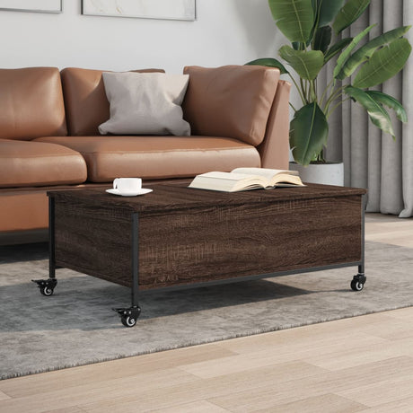 Vidaxl salontafel met wielen 91x55x34 cm bewerkt hout bruin eikenkleur