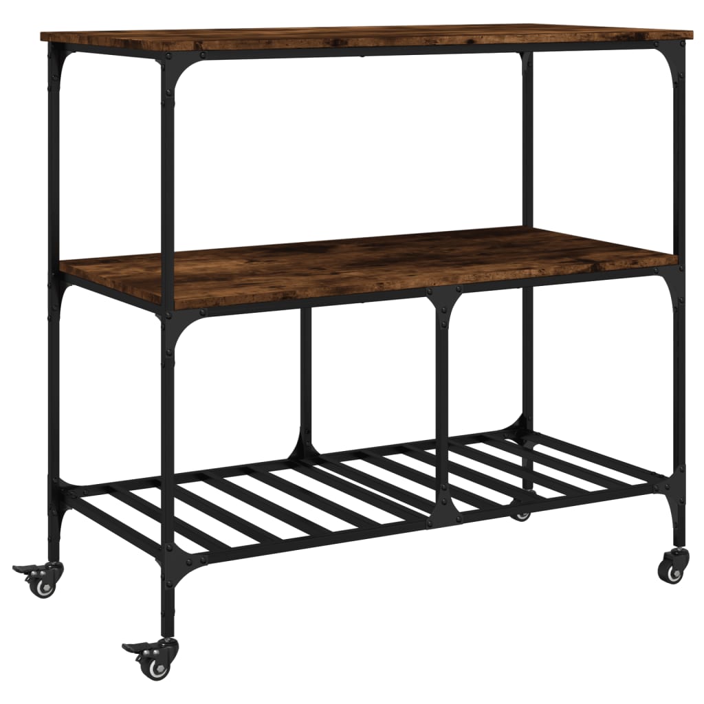 Vidaxl keukentrolley 100x50x95 cm bewerkt hout gerookt eikenkleurig