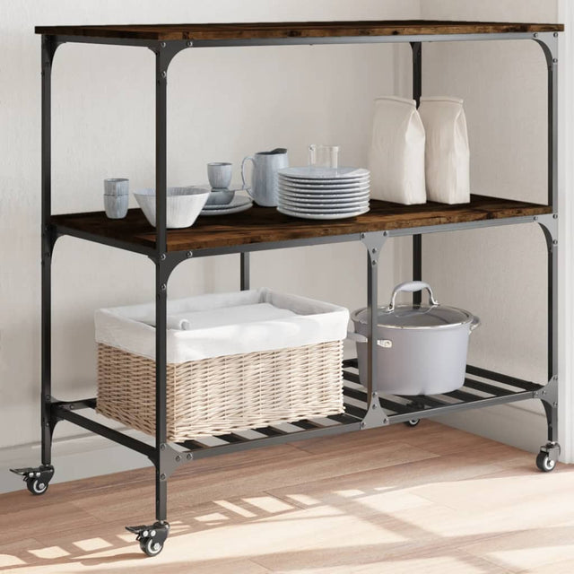 Vidaxl keukentrolley 100x50x95 cm bewerkt hout gerookt eikenkleurig
