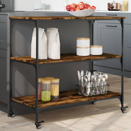 Vidaxl keukentrolley 102x50x95 cm bewerkt hout gerookt eikenkleurig
