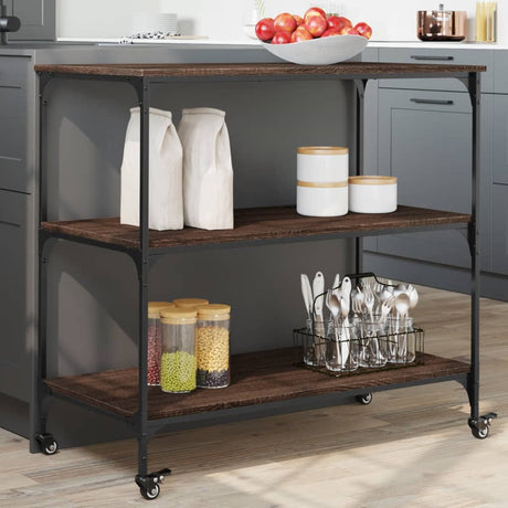 Vidaxl keukentrolley 102x50x95 cm bewerkt hout bruin eikenkleurig