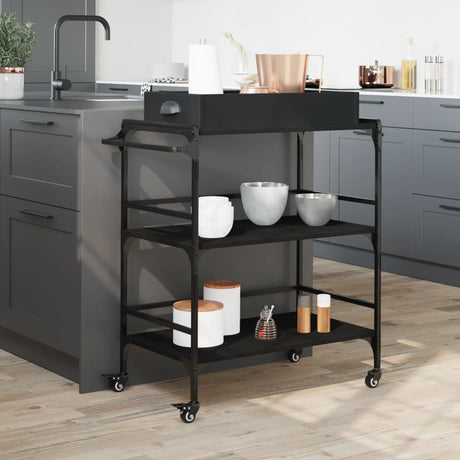 Vidaxl keukentrolley 81,5x41x92,5 cm bewerkt hout zwart