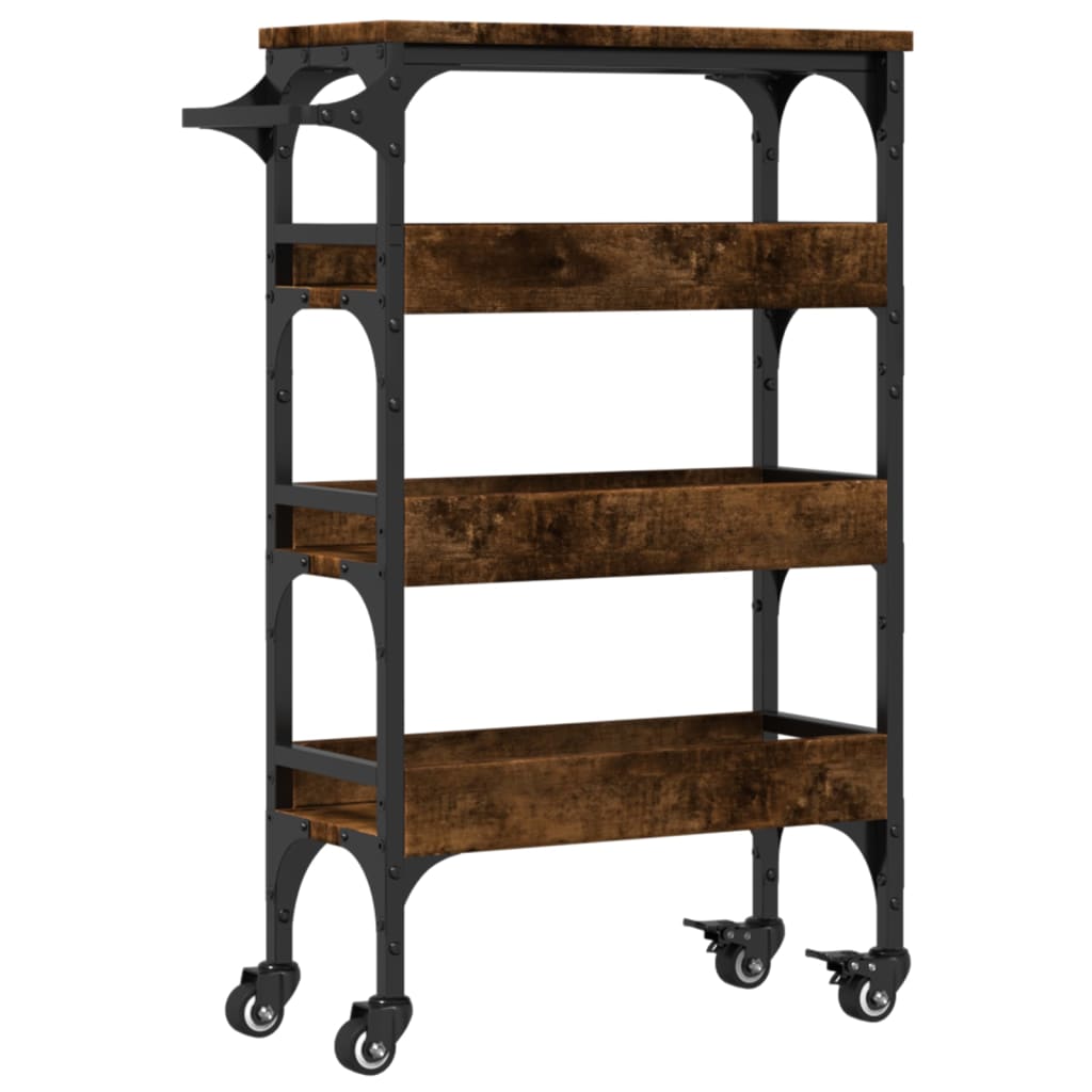 Vidaxl keukentrolley 53x20x76 cm bewerkt hout gerookt eikenkleurig