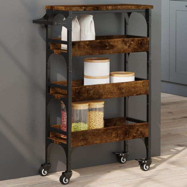 Vidaxl keukentrolley 53x20x76 cm bewerkt hout gerookt eikenkleurig