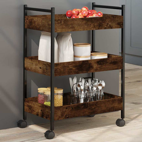 Vidaxl keukentrolley 50x30x70 cm bewerkt hout gerookt eikenkleurig
