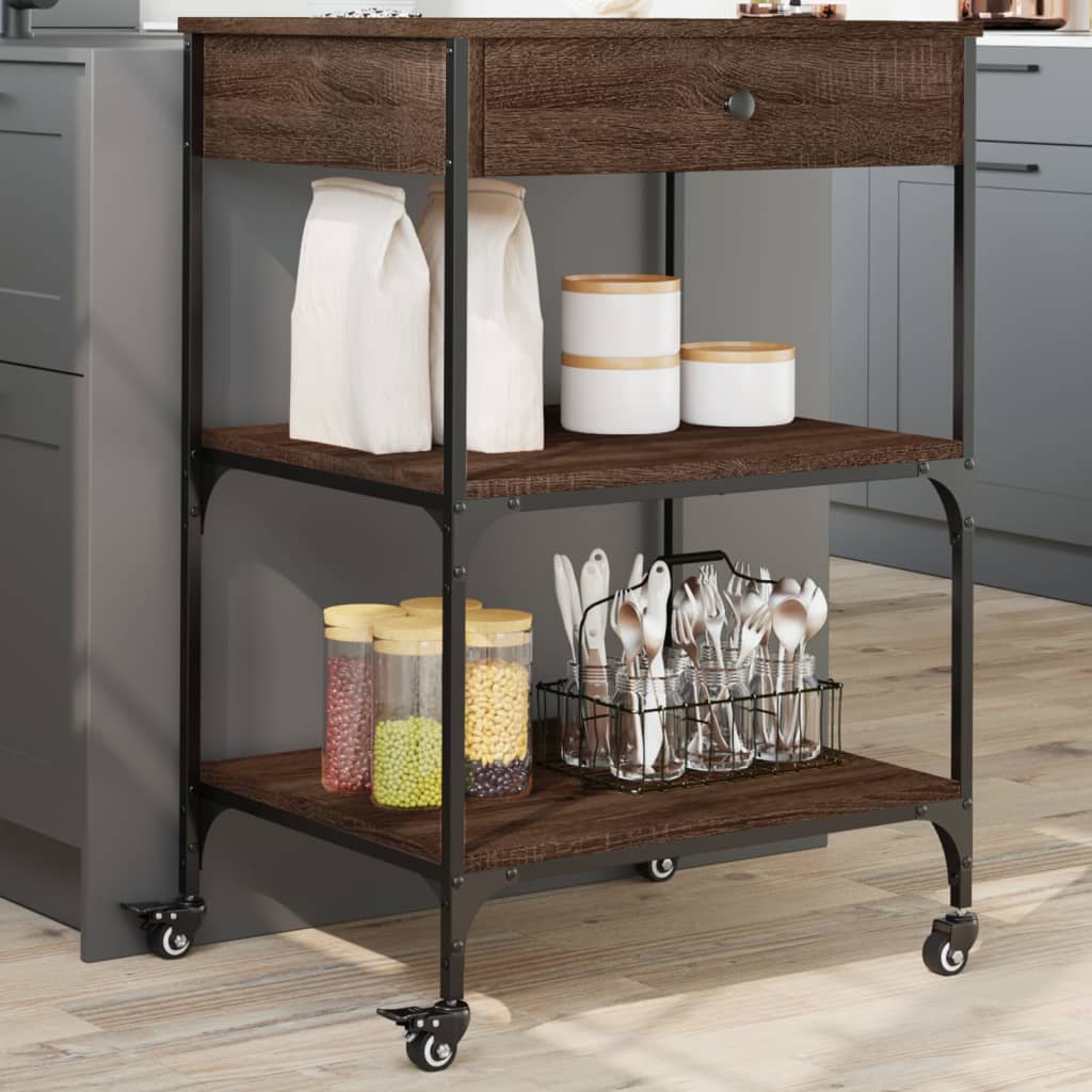 Vidaxl keukentrolley 60x48x89,5 cm bewerkt hout bruin eikenkleurig