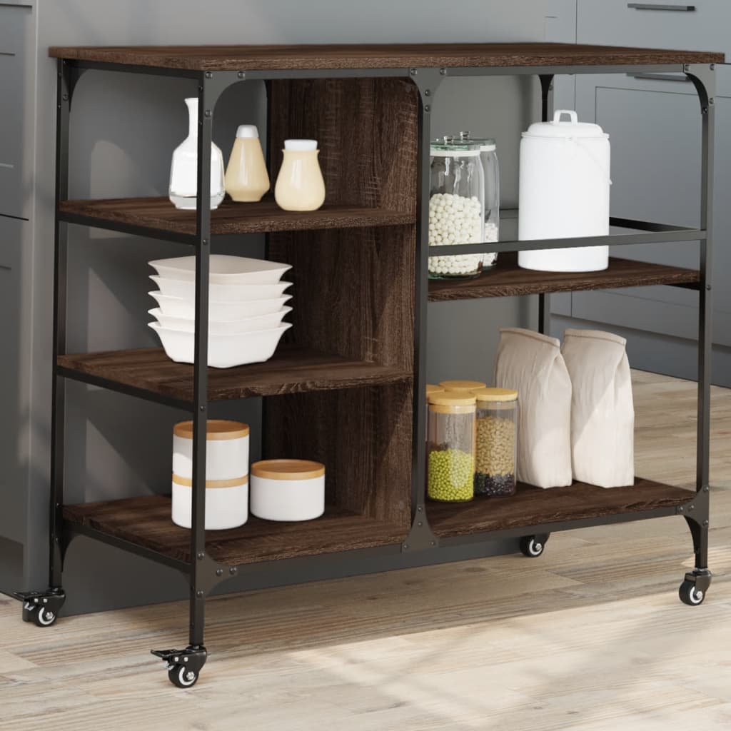 Vidaxl keukentrolley 100x45x89,5 cm bewerkt hout bruin eikenkleurig