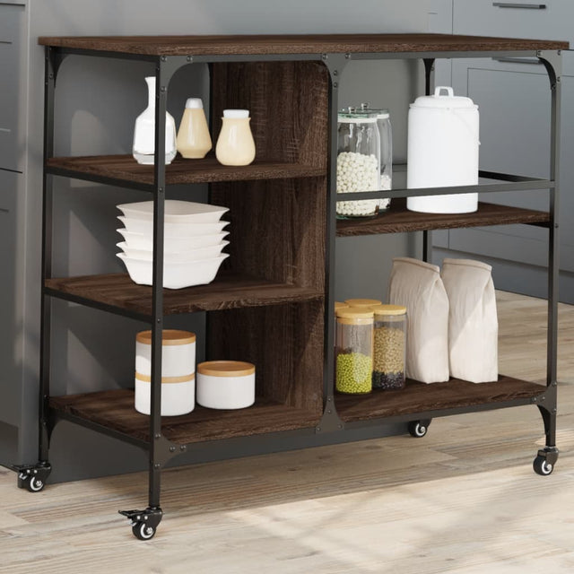 Vidaxl keukentrolley 100x45x89,5 cm bewerkt hout bruin eikenkleurig